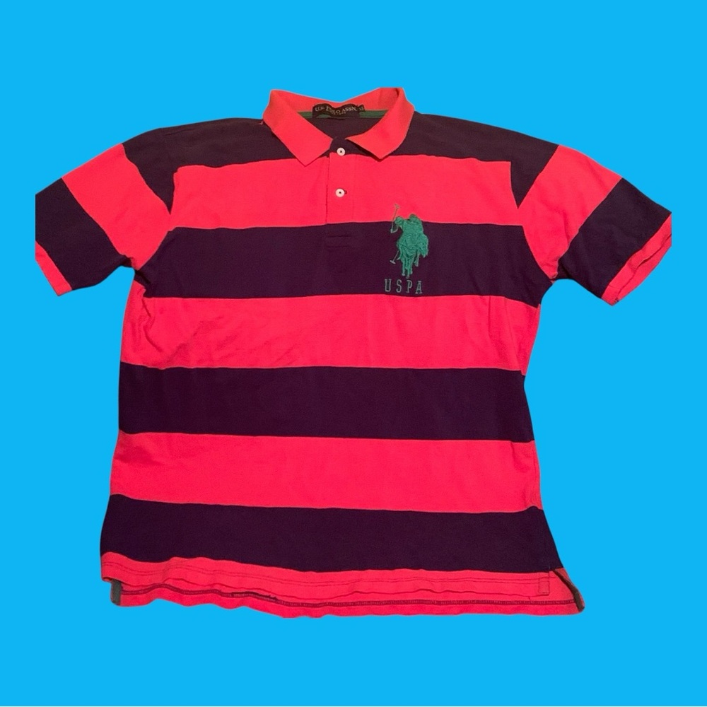 Men's Striped U.S.Polo Association Shirt Red &  Navy Blue Sz. Xl